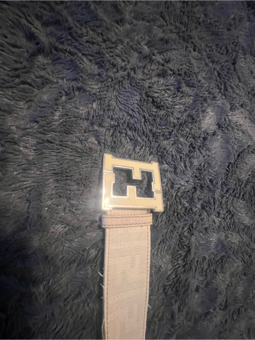 Fendi Beige Fabric Belt With Gold-Tone Double F Buckle